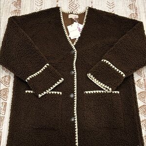 Brown Sherpa Jacket with Cream Trim